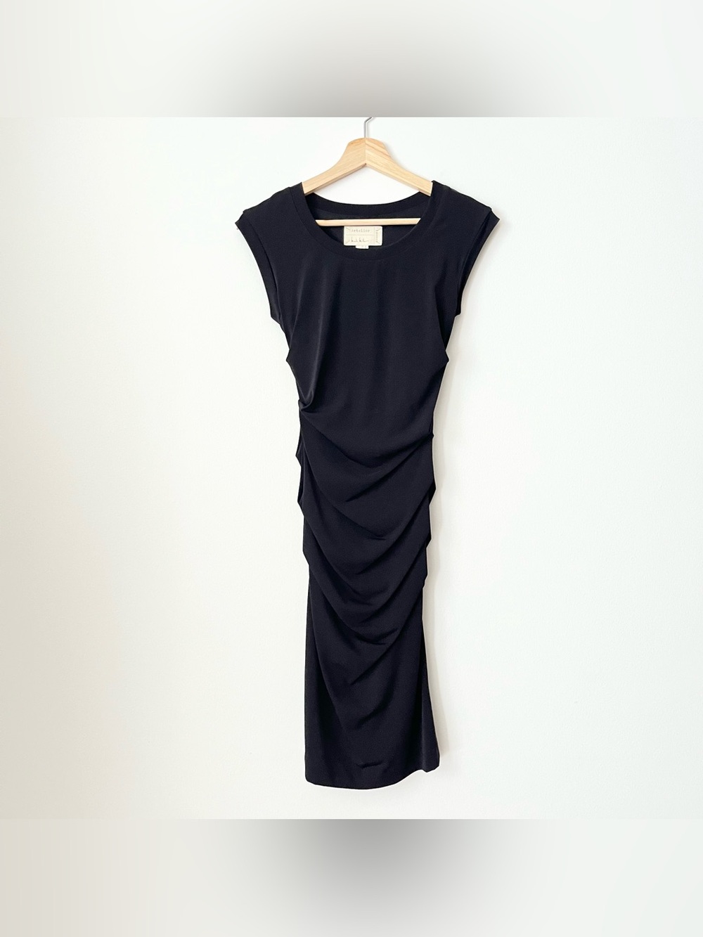 Nicole Miller Artelier Little Black Dress LBD Size 0 Ruching Bodycon Cutout USA